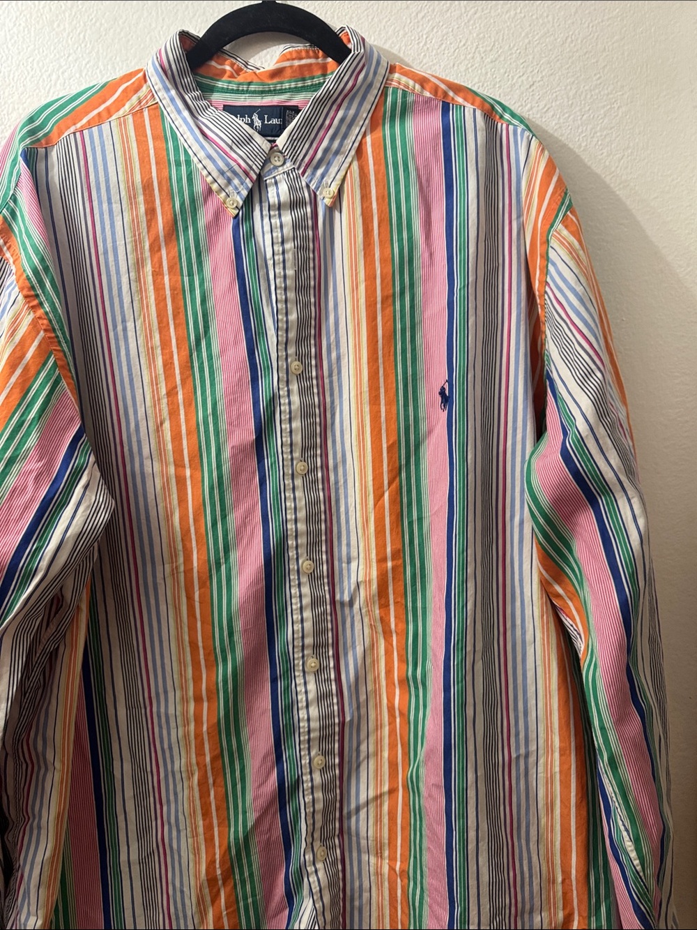 Polo by Ralph Lauren Multicolor Pink Orange Green Striped Button-Down Shirt